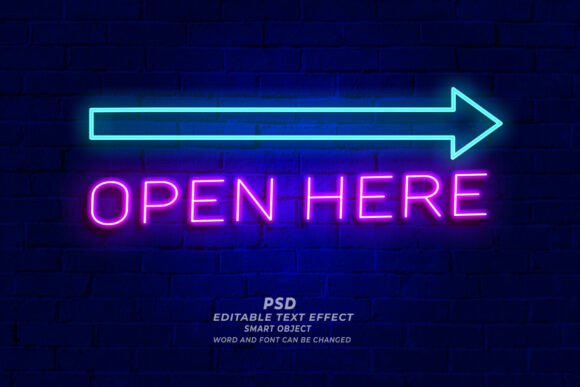Download Open Here Neon PSD Sign Text Style - Neon psd Collection