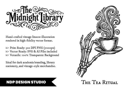 Download Vintage Linocut Teacup Dark Academia SVG - Dark Collection