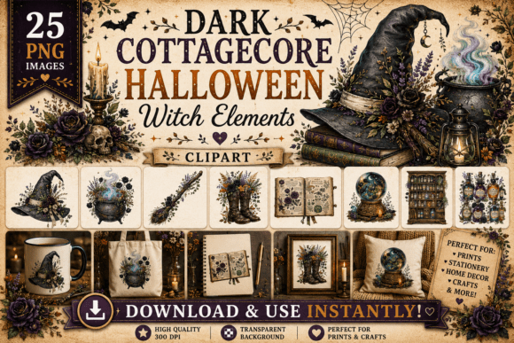 Download Dark Cottagecore Halloween Witch Element - Dark Collection