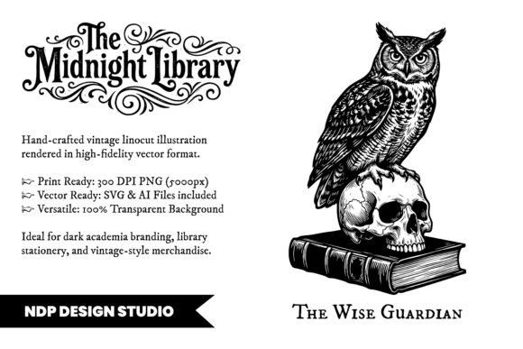 Download Vintage Linocut Owl Dark Academia SVG - Dark Collection