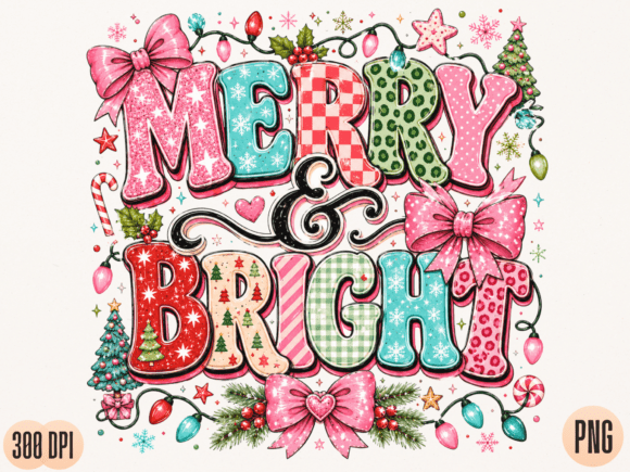 Download Merry &amp; Bright PNG Design, Colorful Retr - Colorful Collection